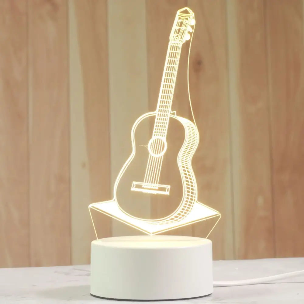 A glowing white acrylic night lamp shaped as a modern 3d illusion guitar for bedroom decorbites 3d acrylic decor