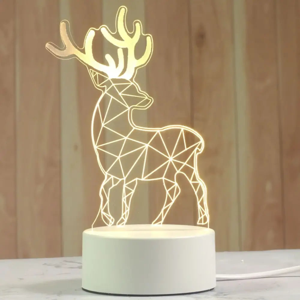 Modern white acrylic night lamp with a glowing geometric deer design and illuminated wireframe for bedroom decorbites 3d acrylic night lamp