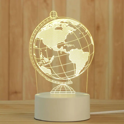 Modern white acrylic night lamp glowing with illuminated continents in warm yellow light decorbites 3d acrylic decorbites 3d acrylic night lamp