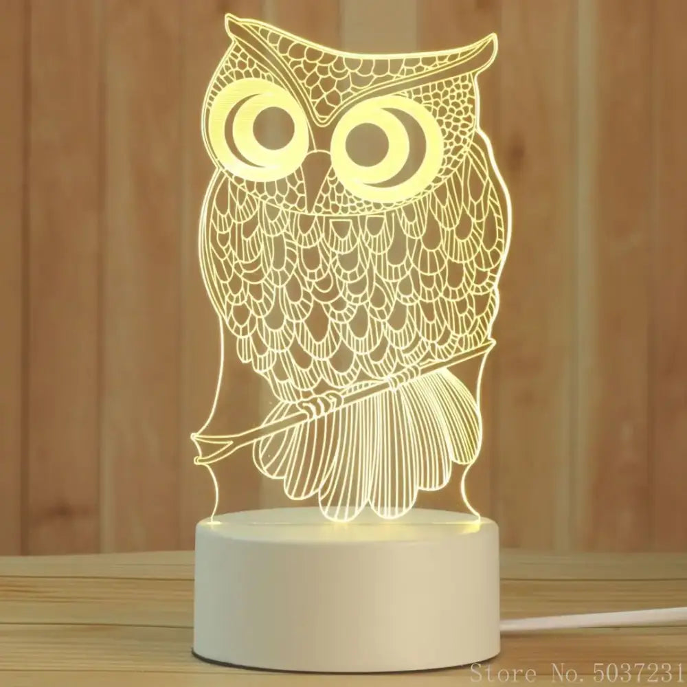 Modern white acrylic night lamp owl design with warm yellow light for bedroom decorbites 3d acrylic night lamp