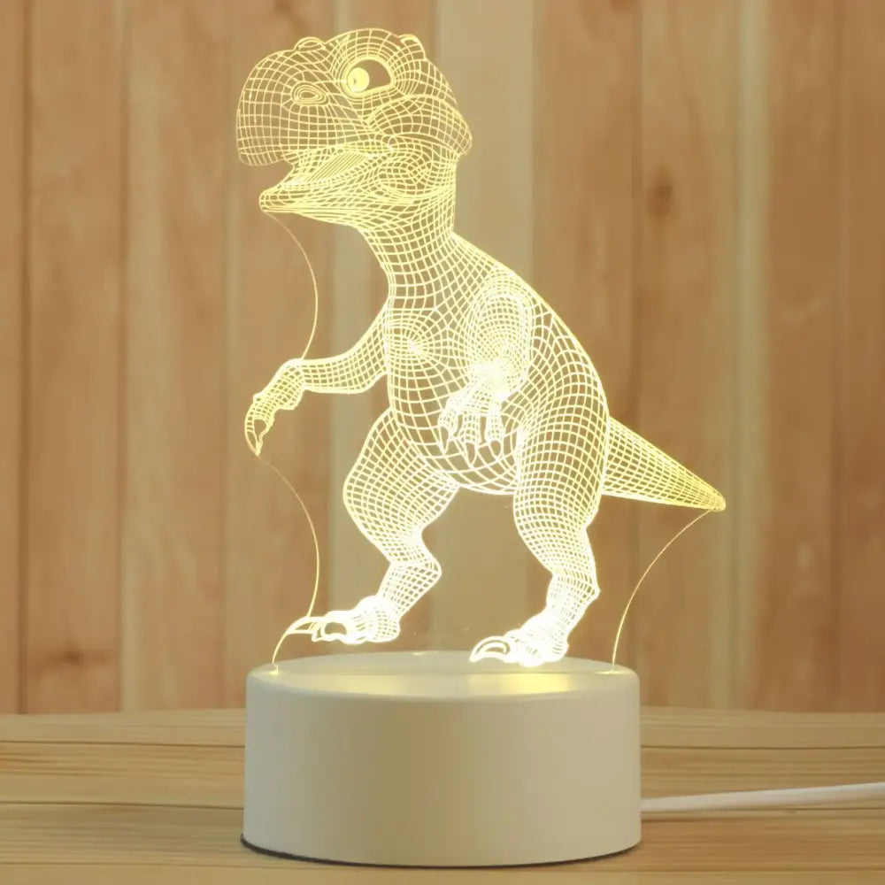Modern white acrylic night lamp featuring a glowing t-rex wireframe design on a white base for bedroom led decorbites 3d acrylic night lamp