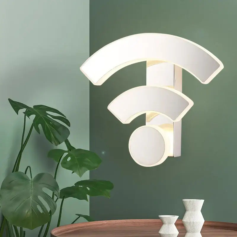 Modern white acrylic wifi wall light shaped like a sleek led wifi symbol for bedroom decorbites acrylic wifi wall light