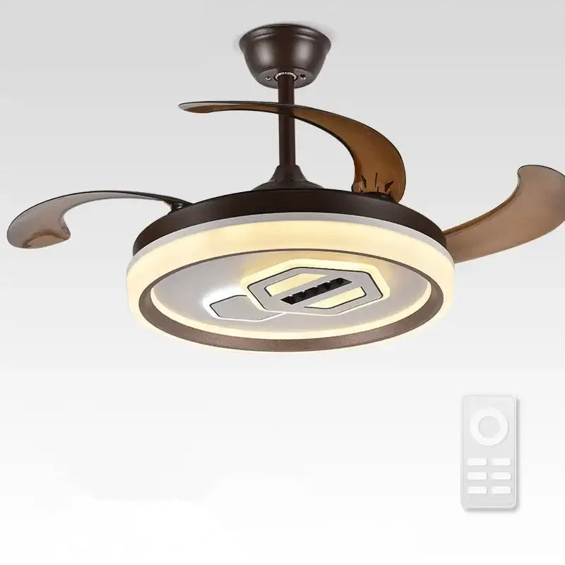 Modern bronze-finished ceiling fan with integrated led and three curved translucent blades decorbites adjustable blade ceiling fan