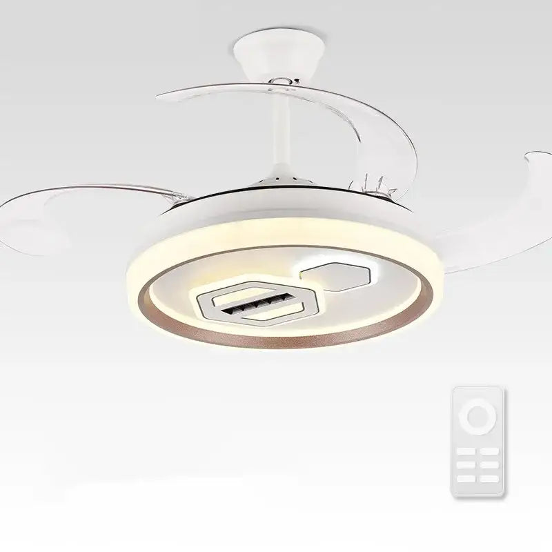 Modern white decorbites adjustable blade ceiling fan with integrated led light and usb charging port for living room use