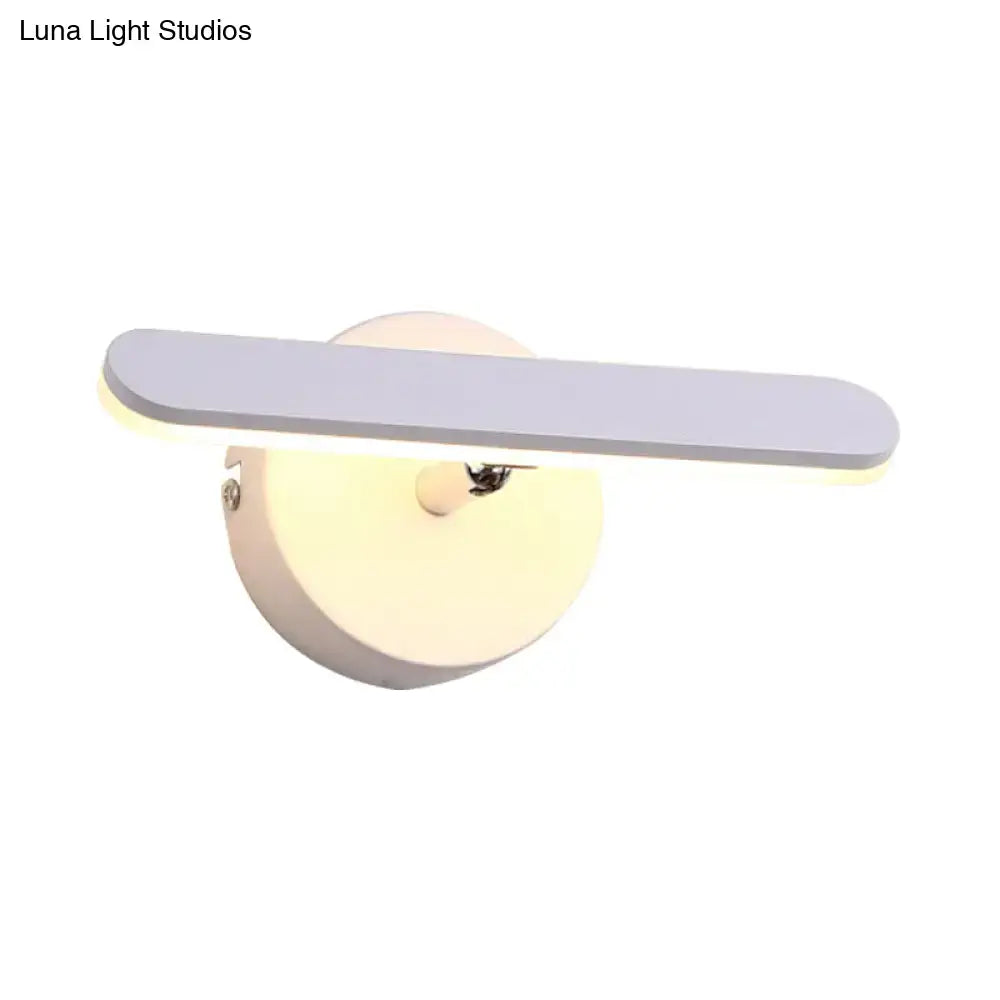 Modern white adjustable led wall sconce with simple style metal design featuring a matte white rectangular light bar and circular base