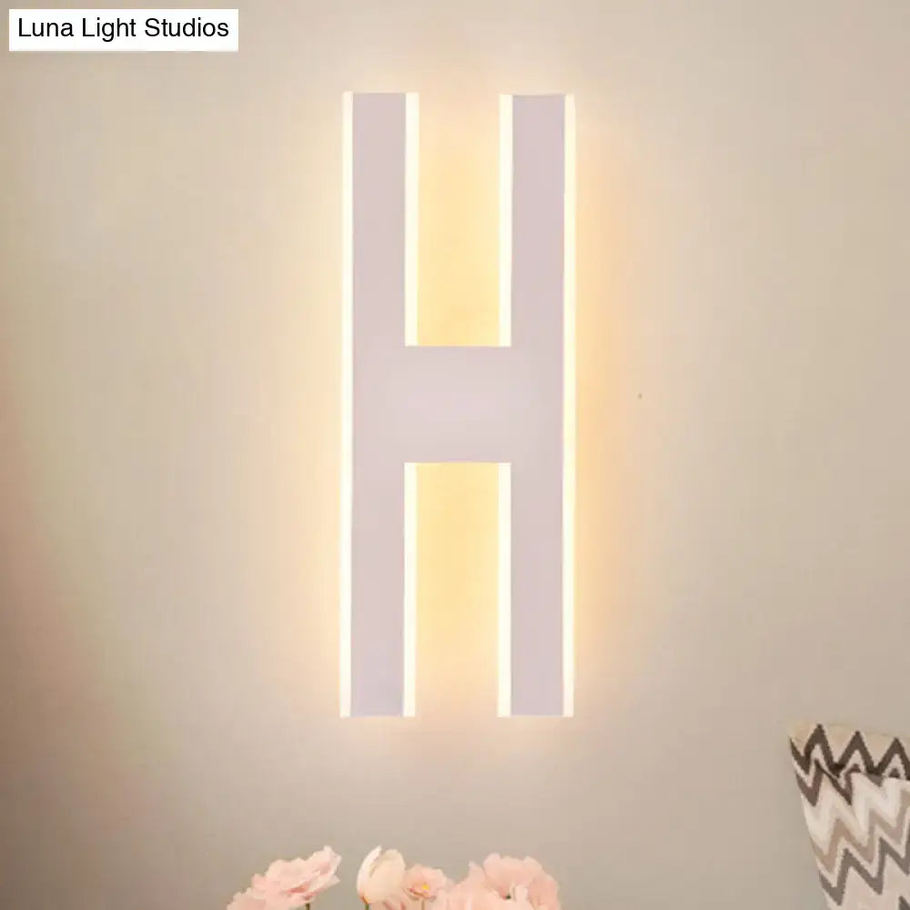 Modern white alphabet wall lamp shaped like h with warm yellow backlighting 110v-120v led sconce for bedroom