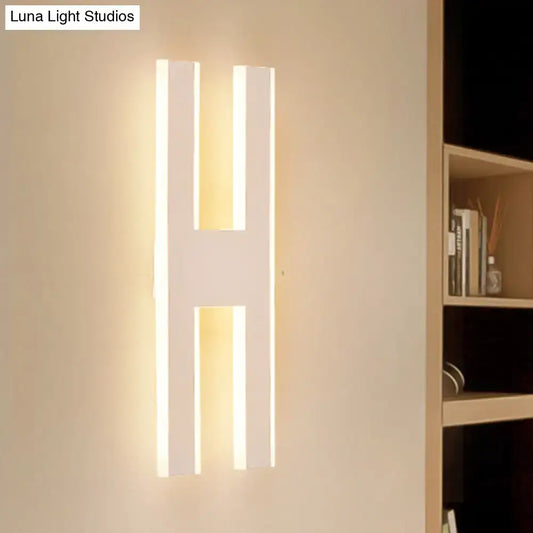 Modern white alphabet wall lamp shaped like letter h with warm led light strips for 110v-120v or 220v-240v use