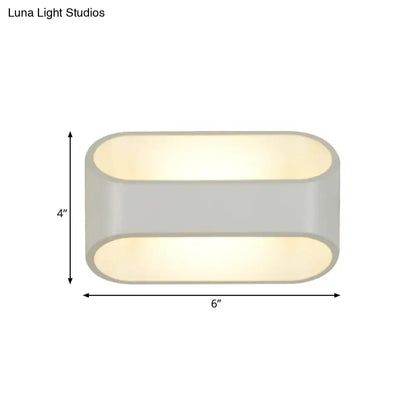Modern white aluminum led wall sconce with sleek gray oval shape and dual warm-toned led light panels for bathroom use