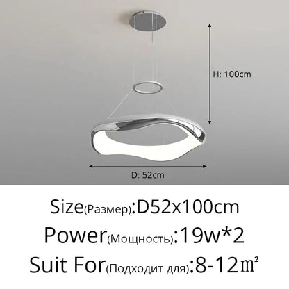 Modern white and black chrome pendant lamp with sleek curved design and two circular rings for dining room decorbites black chrome
