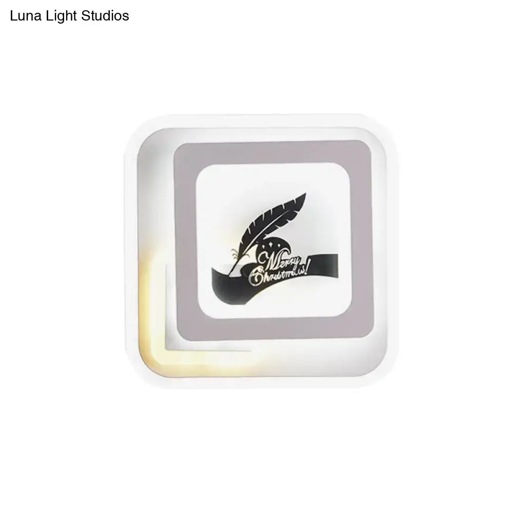 Modern white and black deer wall lamp featuring a square led night light with gray border and merry christmas text for living room use