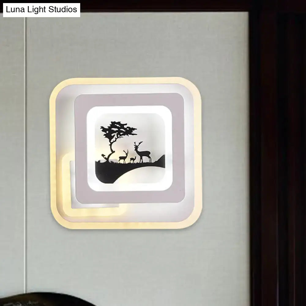 Modern white and black deer wall lamp with layered beige and white frames for living room led light type