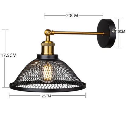 Modern white and brass iron net wall lamp featuring an industrial black metal mesh sconce for bedroom decorbites iron net