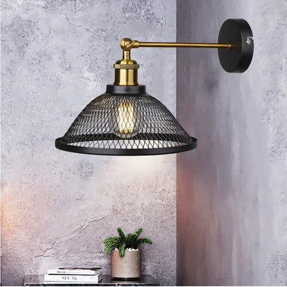 Modern white and brass iron net wall lamp with black mesh shade and brass accents for bedroom decorbites iron net wall sconce