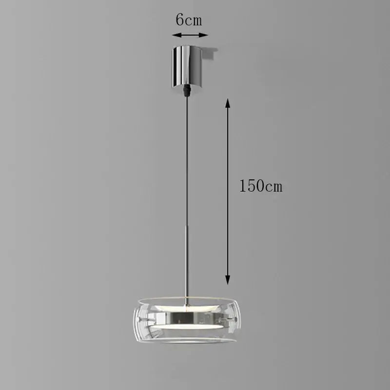 Modern white and clear glass pendant light with chrome metal rod and integrated led ring for dining room remote dimming
