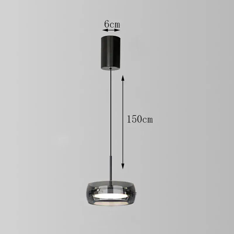 Modern white and clear glass ring pendant light with black cylindrical cap featuring remote dimming for dining room use