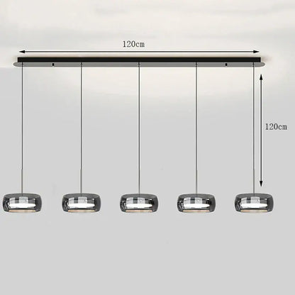 Modern white and clear glass ring pendant light with chrome finish and remote dimming for dining room use