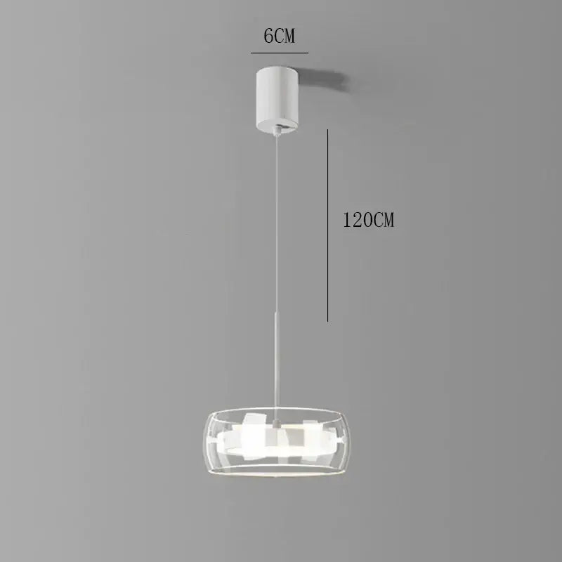 Modern white and clear glass pendant light with a bowl shade and remote dimming for dining room illumination