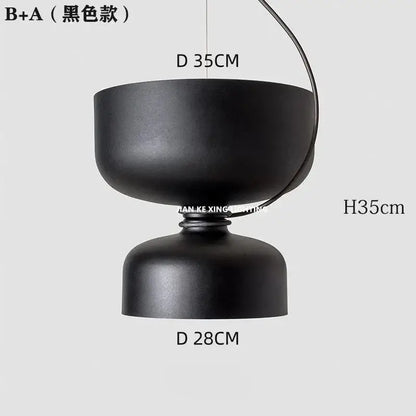 Black matte pendant light with modern minimalist design featuring two stacked bowls, ideal for decorbites designer iron chandelier use