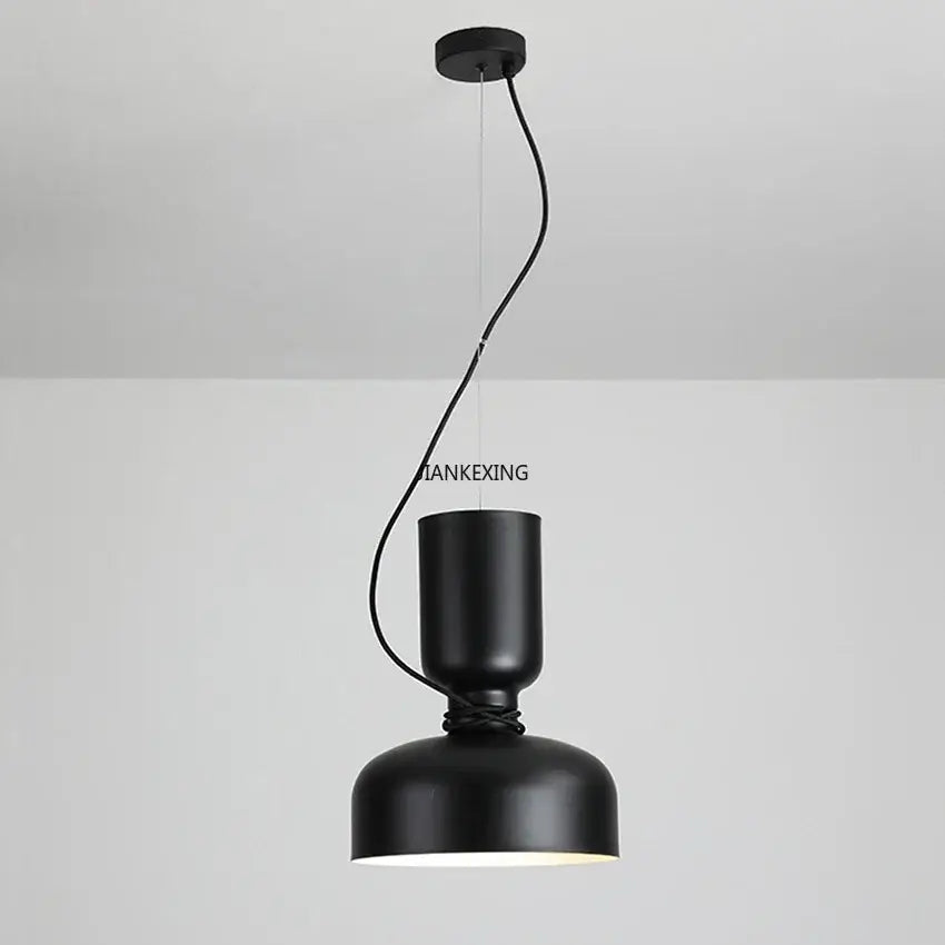 Black matte industrial-style designer iron pendant light with cylindrical top and dome shade for dining room decorbites chandelier