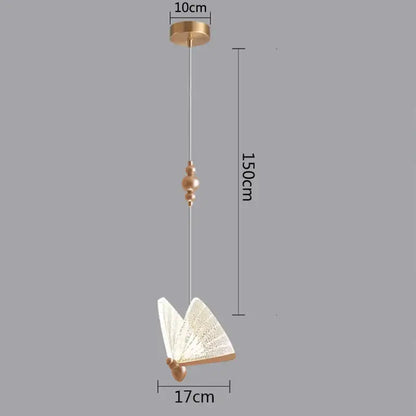 Modern white and gold butterfly pendant lights with delicate gold-toned metal and translucent patterned wings for bedroom decor