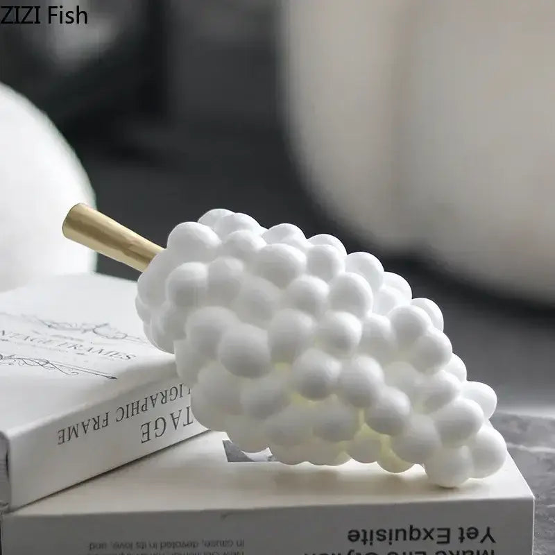 Modern white and gold ceramic grape skewer desk ornament featuring a gold-colored stem for dining room decorbites decor