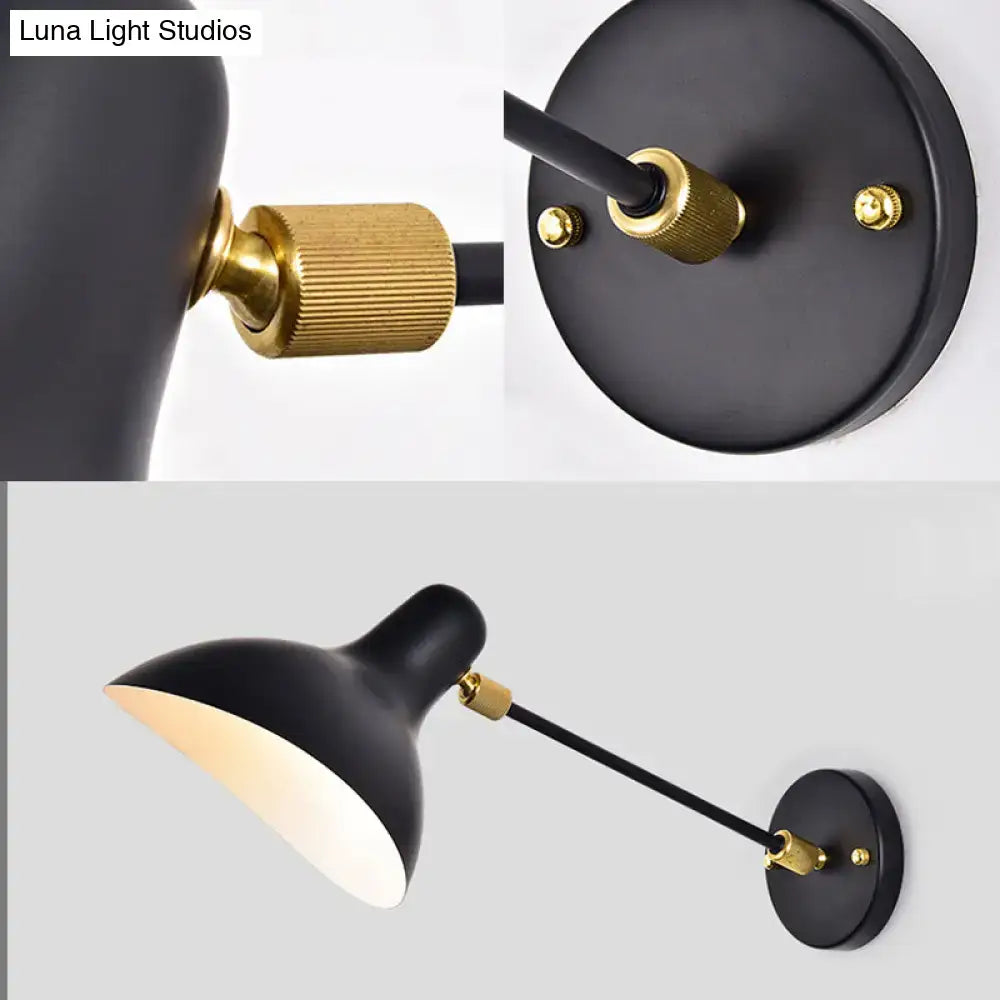Modern living room wall mounted lamp with black matte finish brass accents and adjustable arm for led incandescent fluorescent bulbs