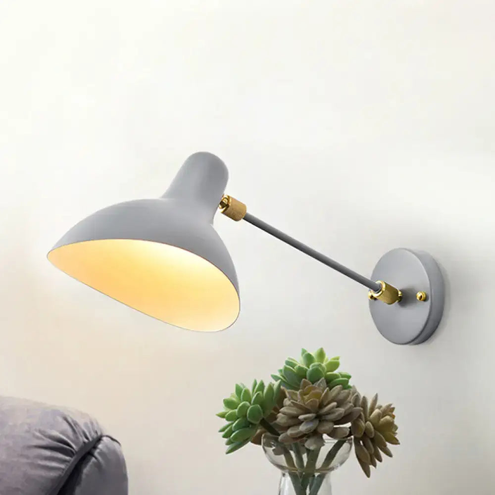 Gray metal wall mounted lamp with brass arm and matte shade for living room adjustable led incandescent fluorescent light