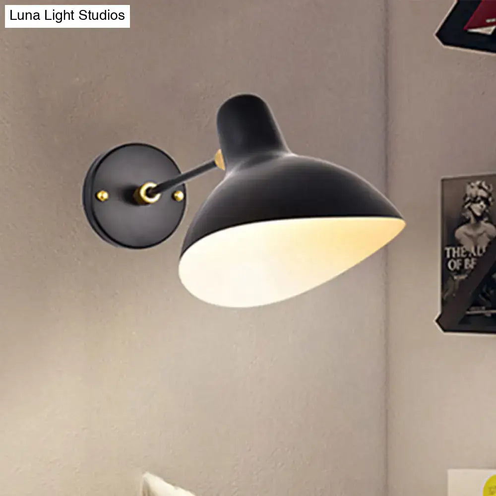 Modern black matte wall mounted lamp with adjustable arm and brass accents for living room led incandescent fluorescent use