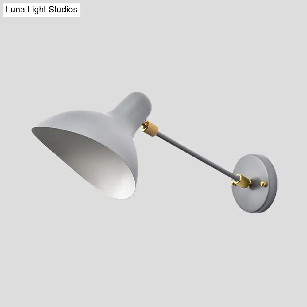 Gray metal living room wall mounted lamp with brass-finished arm and joint for adjustable led incandescent fluorescent light