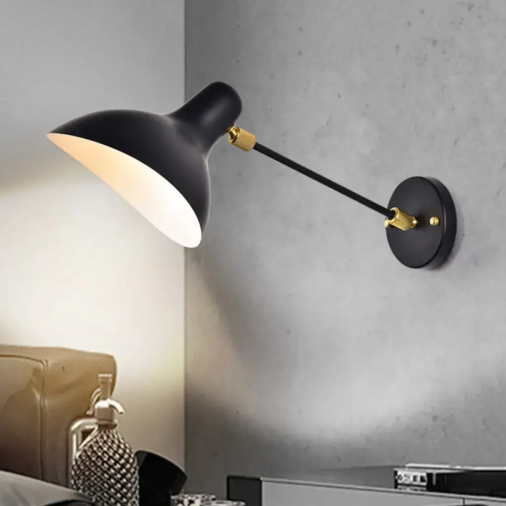 Black wall mounted lamp with sleek adjustable arm and gold-toned hardware for living room led incandescent fluorescent use