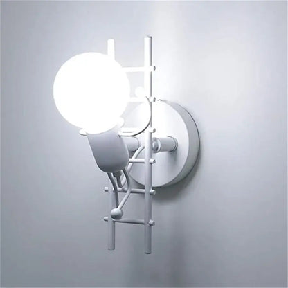 Modern white and iron wood led wall lamp with a ladder-style wall sconce and spherical bulb for bedroom decorbites iron wood
