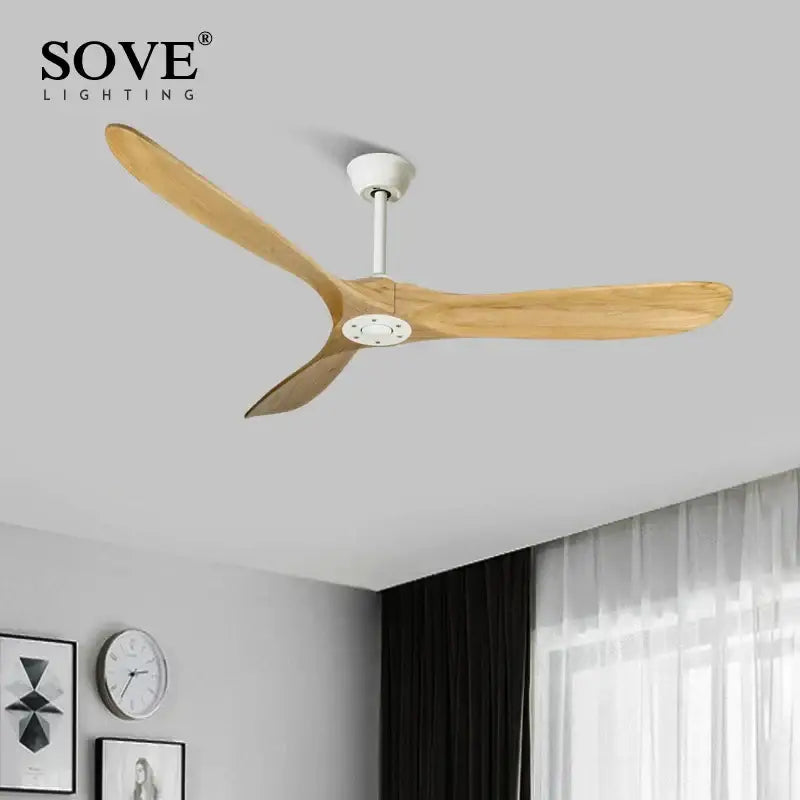 Sove lighting ceiling fan with three light wood blades and white hub modern white and light wood dc ceiling fan with remote control