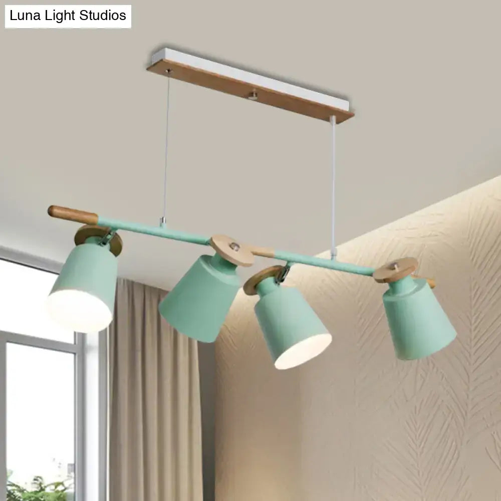 DecorBites™ nordic metal linear chandelier in pastel mint with wooden accents and four e26 e27 adjustable lamp heads for restaurants