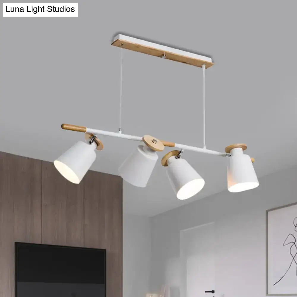 Modern white and wood DecorBites Nordic metal linear chandelier with four adjustable e26 e27 bulb base spotlights for restaurants