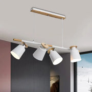 Modern white and wood-finished decorbites™ nordic metal linear chandelier with e26 e27 bulb base and four adjustable spotlights