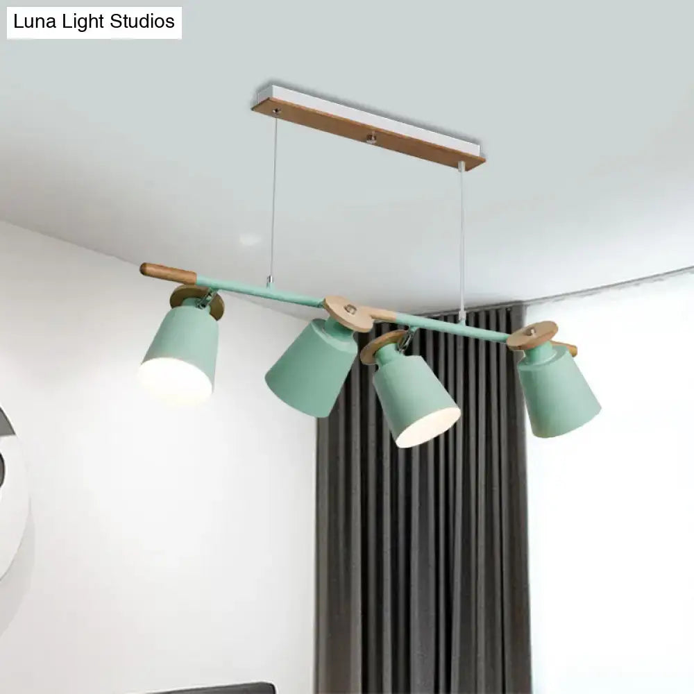 Modern mint green DecorBites™ Nordic metal linear chandelier with wooden accents and e26 e27 bulb base for restaurants