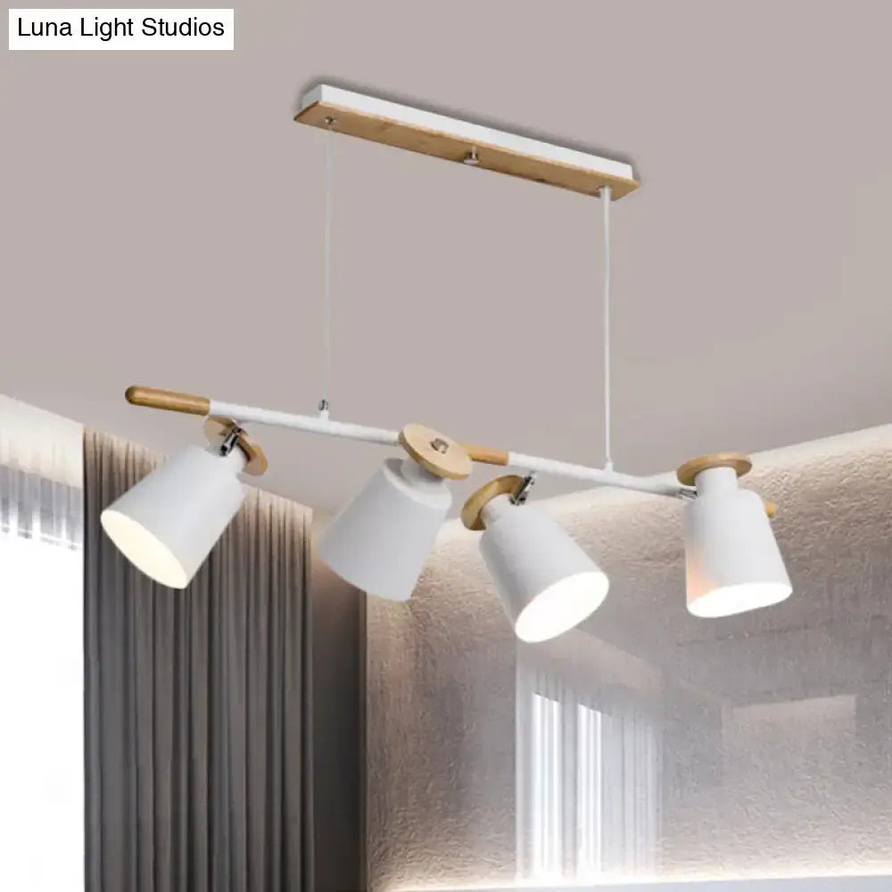 Modern white and wood-toned decorbites™ nordic metal linear chandelier with four adjustable e26 e27 spotlight heads
