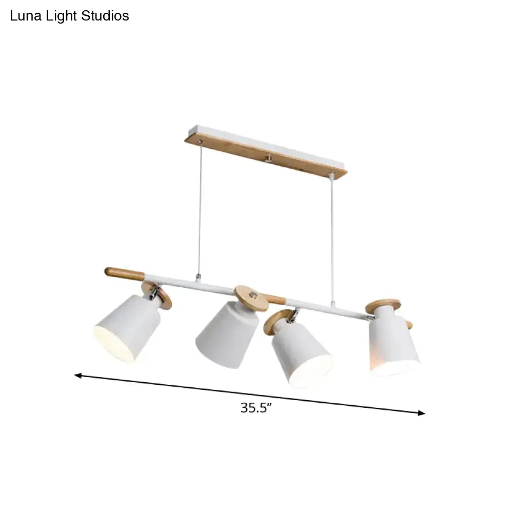 Modern white and wood-toned DecorBites Nordic metal linear chandelier with four adjustable spotlight heads and e26 e27 bulb base
