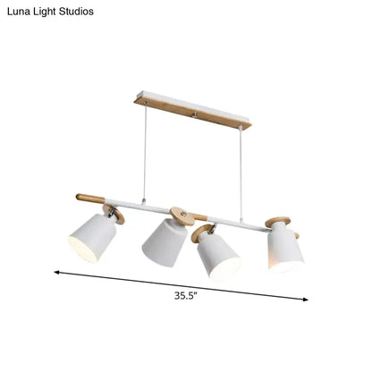 Modern white and wood-toned DecorBites Nordic metal linear chandelier with four adjustable spotlight heads and e26 e27 bulb base
