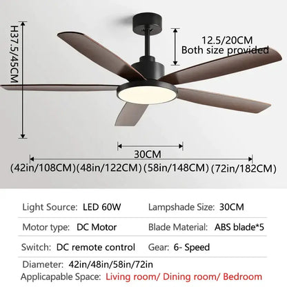 Modern black ceiling fan with five dark brown ABS blades and circular LED light for decorbites living bedroom ceiling