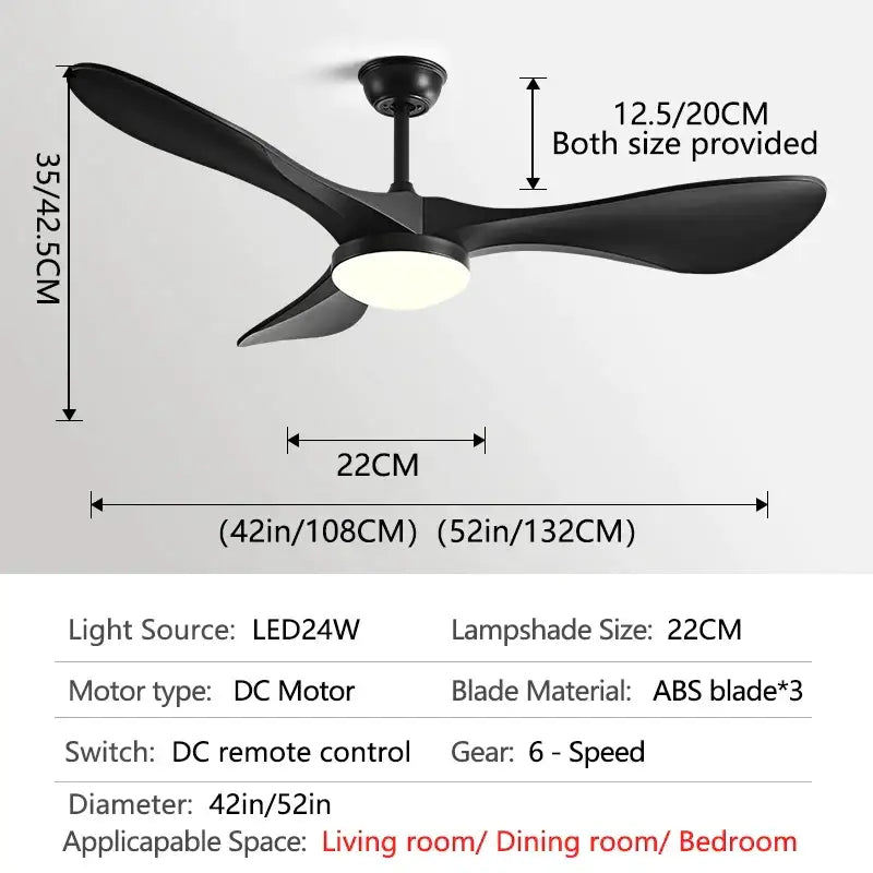Modern ceiling fan with black abs blades and integrated led light ideal for living room use