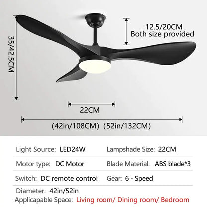 Modern ceiling fan with black abs blades and integrated led light ideal for living room use