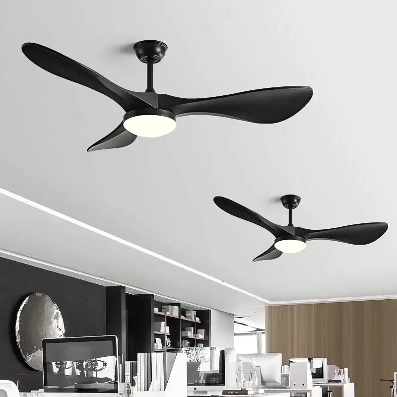 Modern ceiling fan with black sleek blades and integrated led lighting for living room use