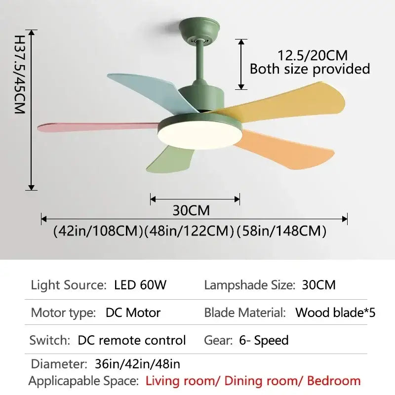 Modern white and wood ceiling fan with pastel wooden blades and led light for bedroom and restaurant ceiling use