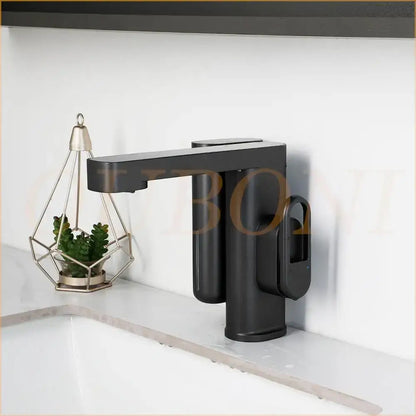 Modern matte black sensor faucet with sleek rectangular spout automatic sensor foam soap mixer for bathroom sink