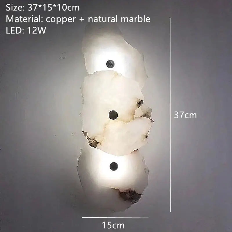 Modern white and black alabaster wall lamp with three-tiered copper and marble design and decorbites brass marble leds