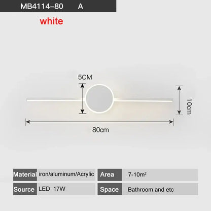 Modern white and black circular led wall lamps with sleek iron aluminum and acrylic design for bathroom mirror lighting