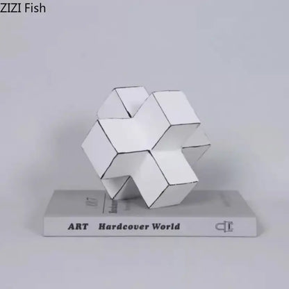 Modern white and black cube block sculpture made of paper with geometric interlocking cube block design for living room art