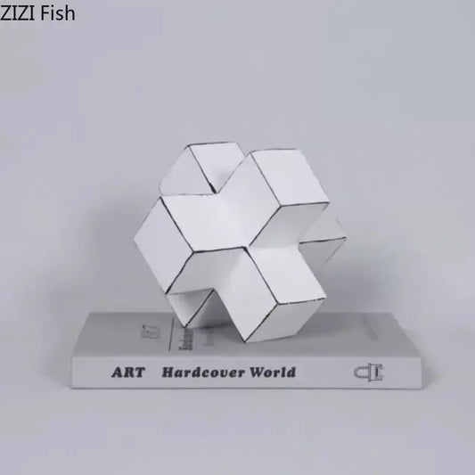 Modern white and black cube block sculpture made of paper with geometric interlocking cube block design for living room art
