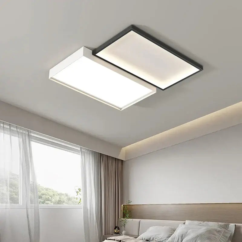 Modern rectangular ceiling light fixture with sleek black frame and two white illuminated panels for dining room decorbites elegant chandelier lights